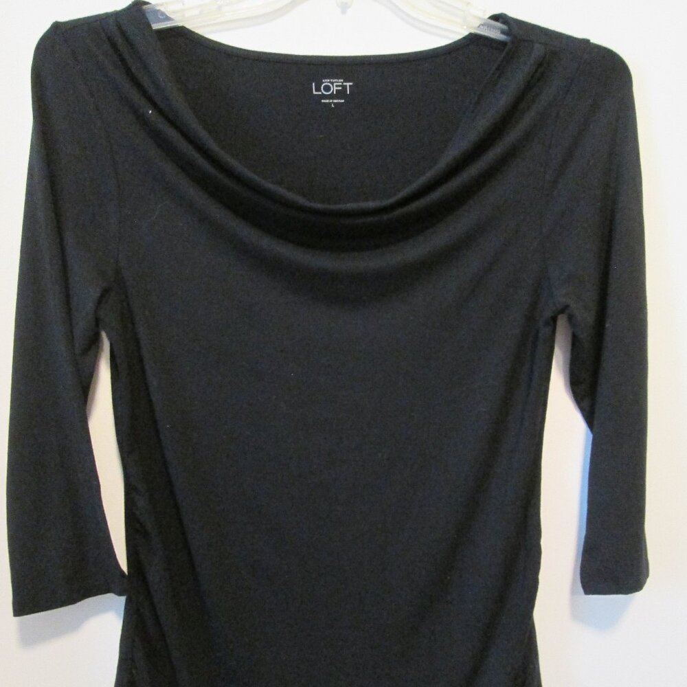 Ann Taylor LOFT Shimmer Draped Mock Neck Black Tunic Size Large